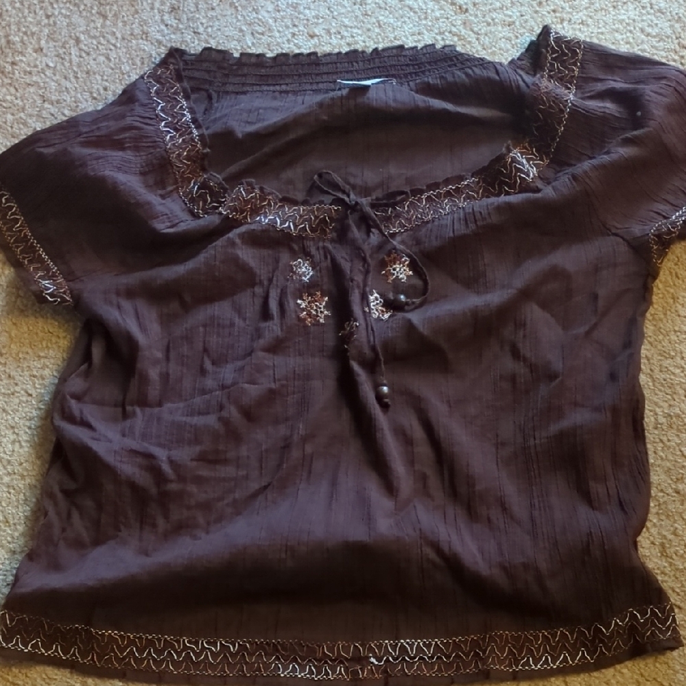 Old Navy Brown Tie Front Embellished Blouse